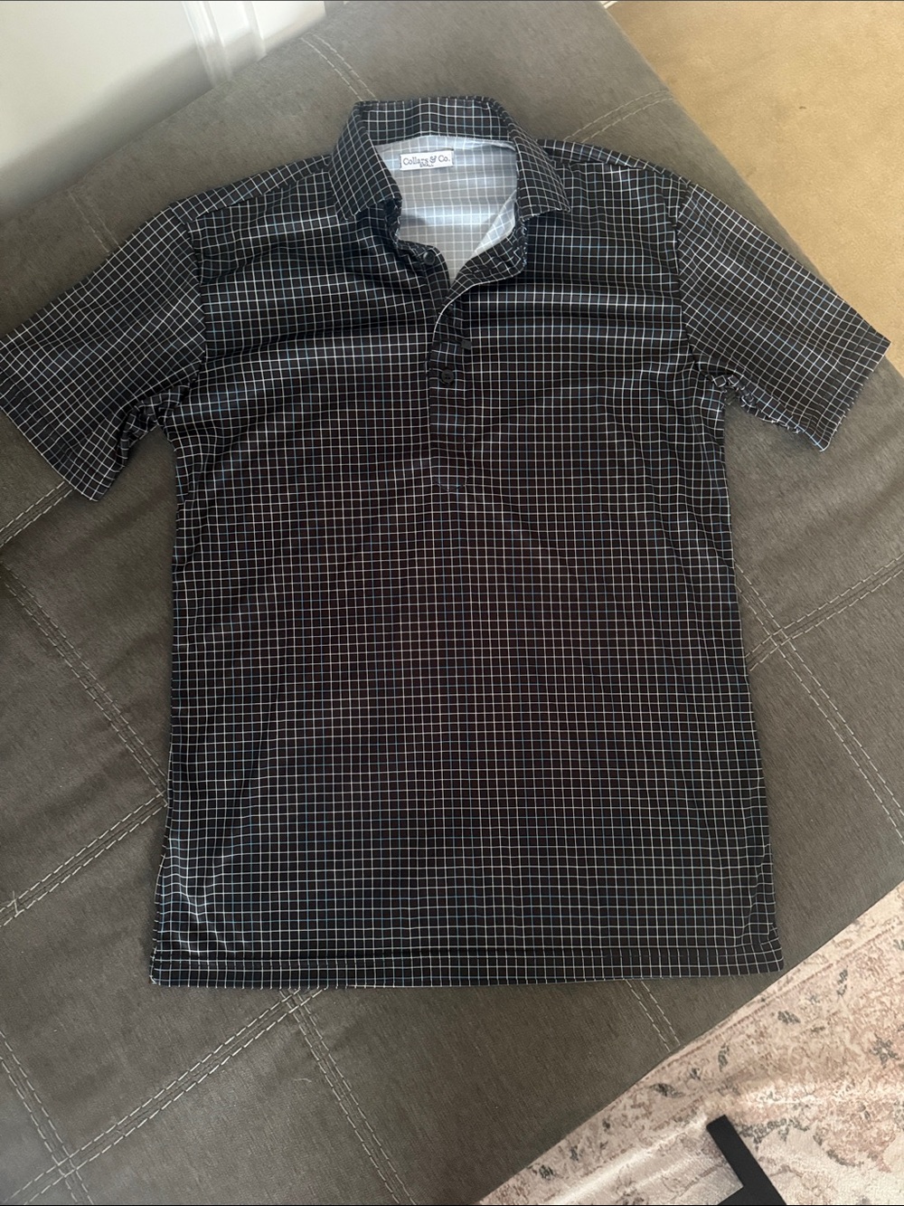 Black & Blue Check Short-Sleeve Polo Shirt (Collars & Co)
